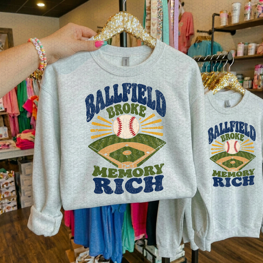 BALLFIELD BROKE MEMORY RICK- BLUE BASEBALL Completed Tee