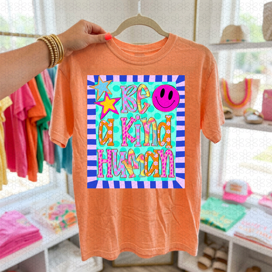 BE A KIND HUMAN -BLUE BACKGROUND Completed Tee