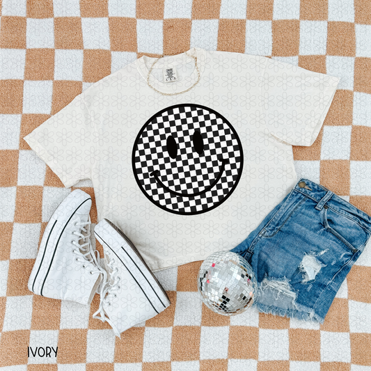 B & W Checkered Smiley Completed Tee