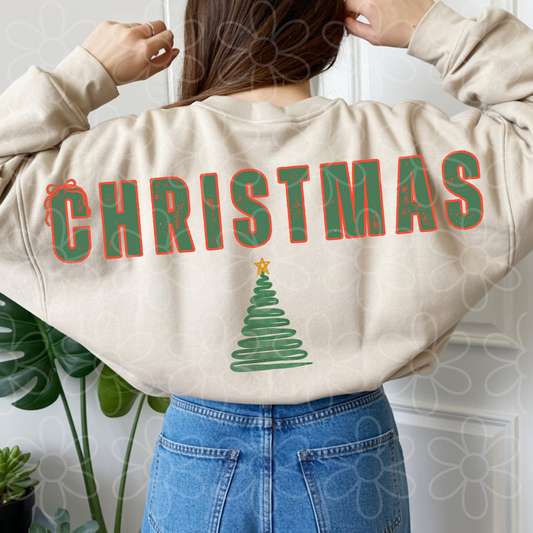 Back Distressed Christmas Bow Tree Completed Tee