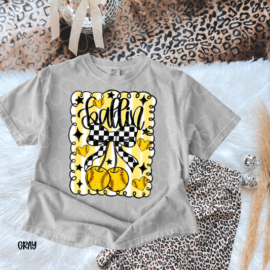 Ballin Softball Cherry Bow Kids Completed Tee
