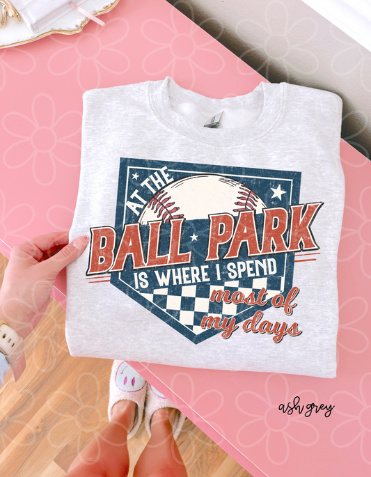 Baseball At The Ball Park Is Where I Spend Most Of My Days Completed Tee