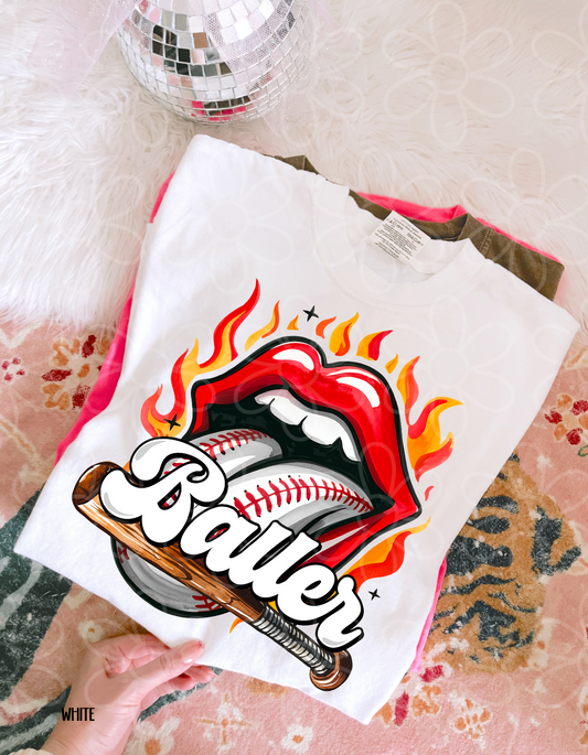 Baseball Baller Flames Kids Completed Tee