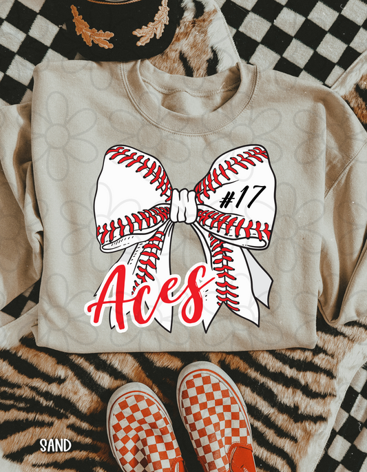 Baseball Bow Custom Name & Number DTF Transfer