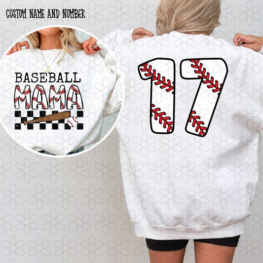 Baseball Mama Checkered Custom Name & Number Completed Tee