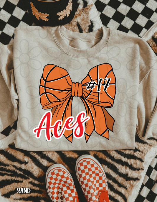 Basketball Bow Custom Name & Number Kids Completed Tee
