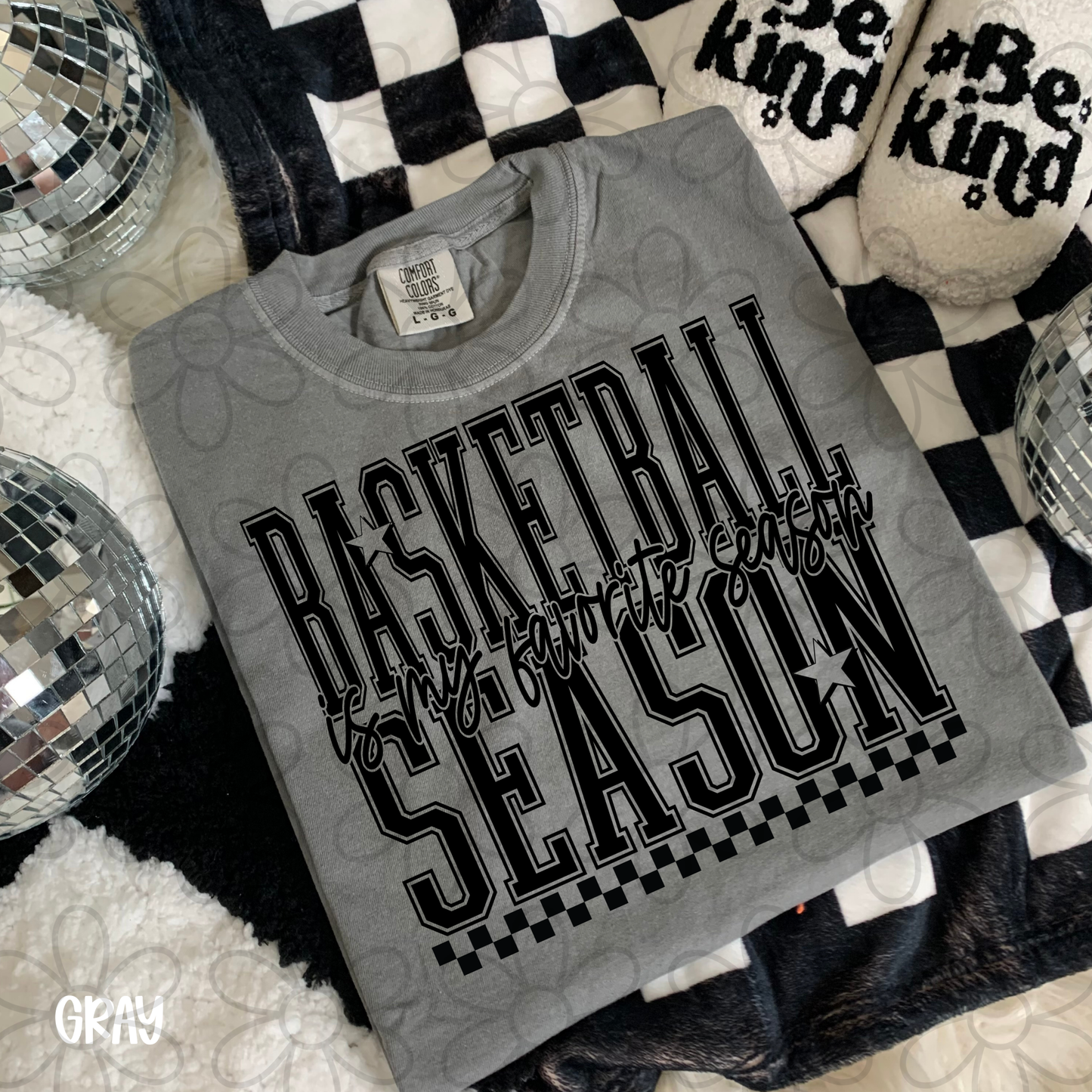 Basketball Is My Favorite Season Checkered Kids Completed Tee