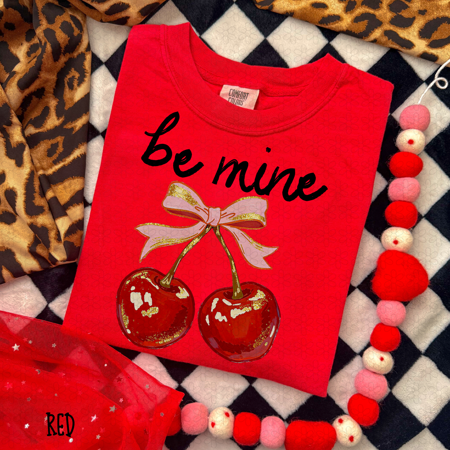Be Mine Cherries Pink Bow Kids Completed Tee