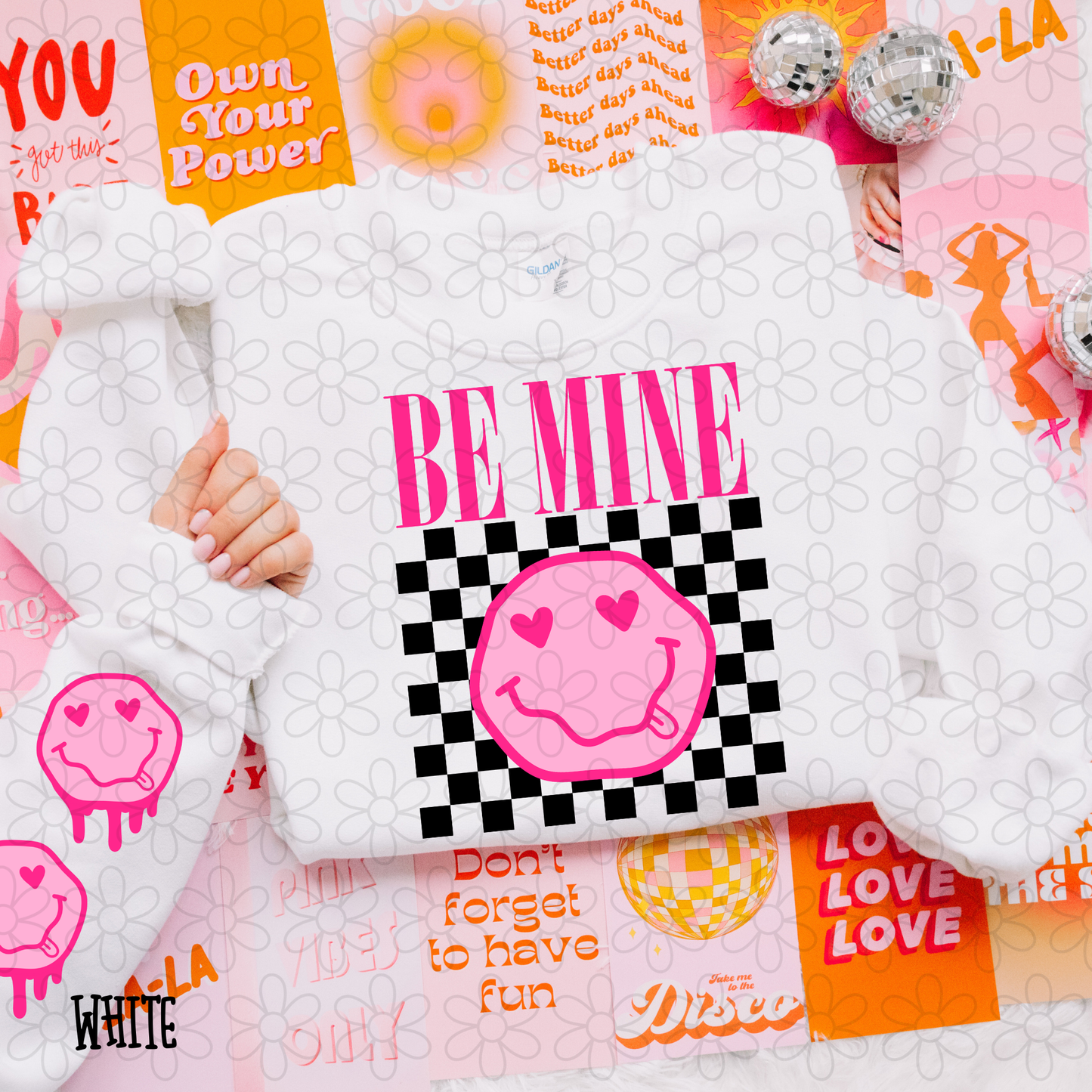 Be Mine Pink Retro Smiley Checkered Completed Tee