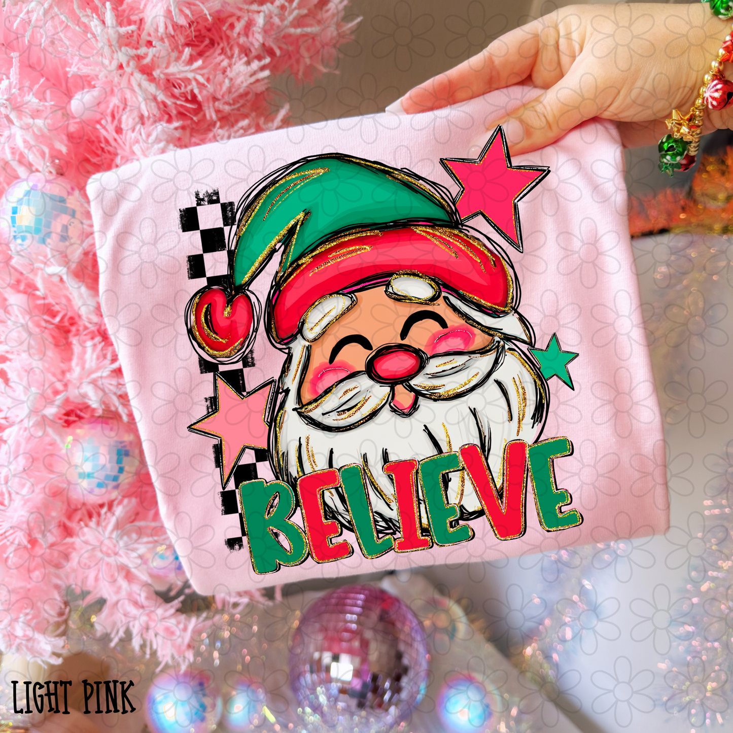 Believe Santa Claus Checkered Completed Tee