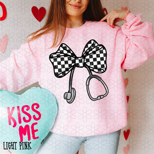 Black Glitter Checkered Stethoscope Kids Completed Tee