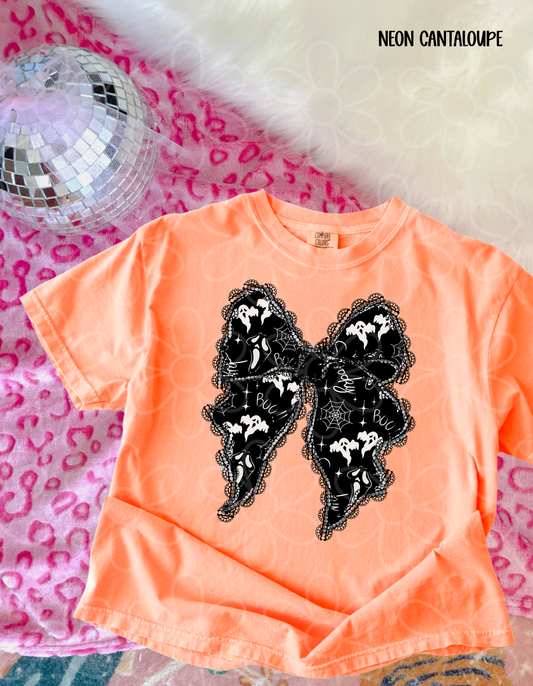 Black Halloween Lace Bow Completed Tee