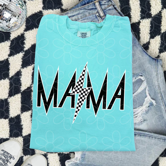 Black Mama Checkered Lightning Bolt Completed Tee