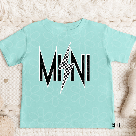 Black Mini Checkered Lightning Bolt Kids Completed Tee