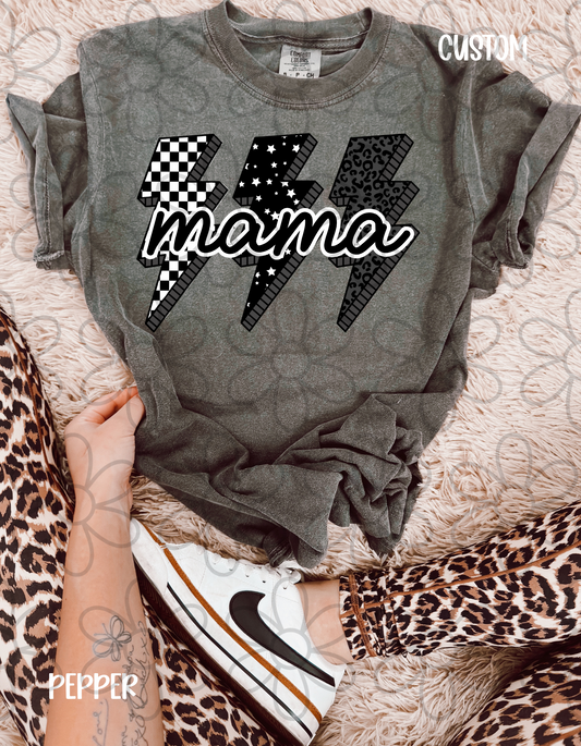 Black Pattern Lightning Bolts Custom Name Kids Completed Tee