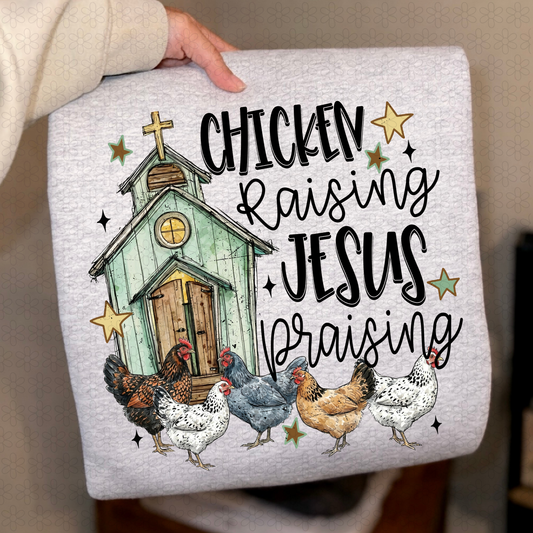 Black Chicken Raising Jesus Praising Completed Tee