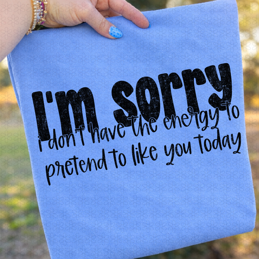 Black Im sorry i dont have the entergy to pretend to like you today Completed Tee
