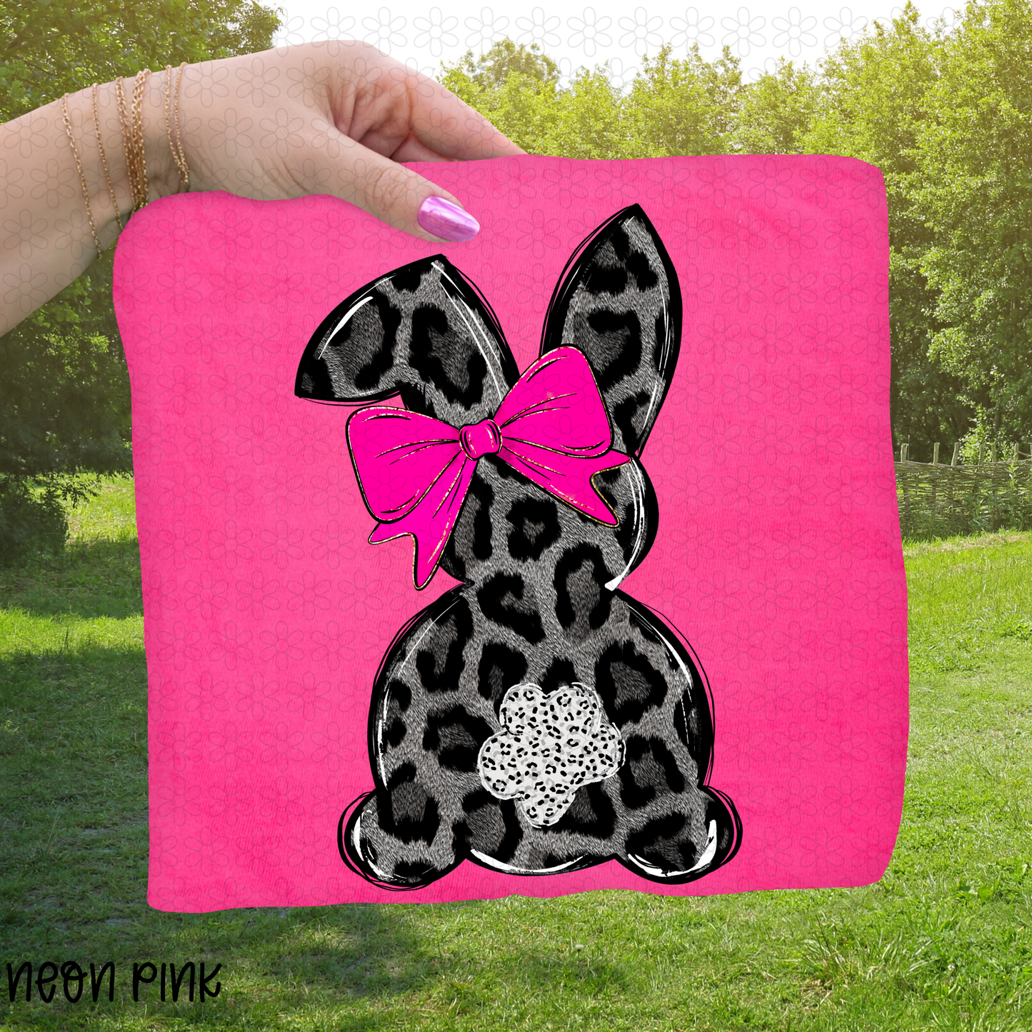 Black leopard Pink Bow Bunny Completed Tee