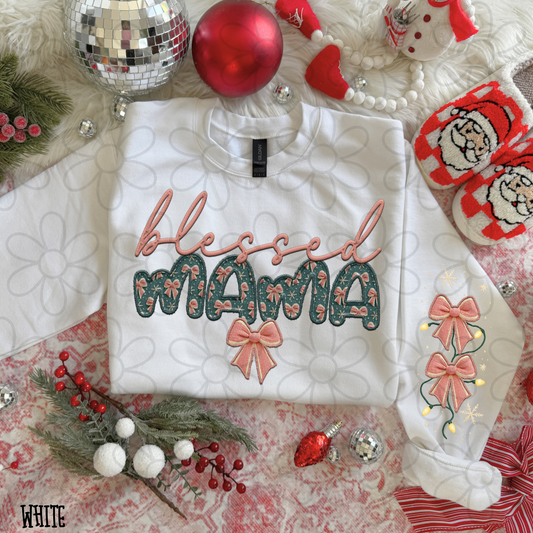 Blessed Mama Pink Bows Christmas Lights DTF Transfer