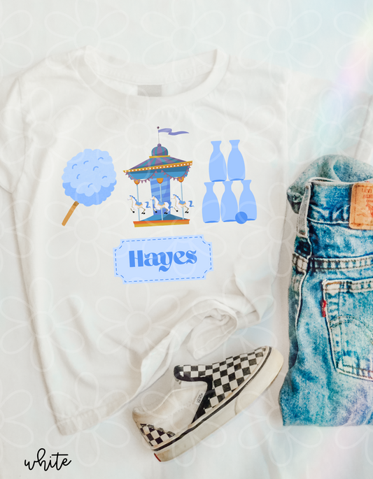 Blue Carnival Custom Name Kids Completed Tee