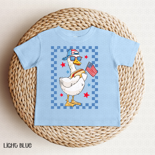 Blue Checkered 4th of july goose Completed Tee