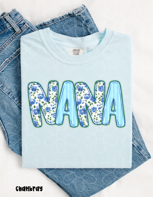 Blue Floral Names - Multiple Options (No Customs) Completed Tee