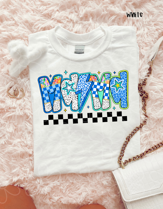 Blue Leopard Check MaMa Completed Tee