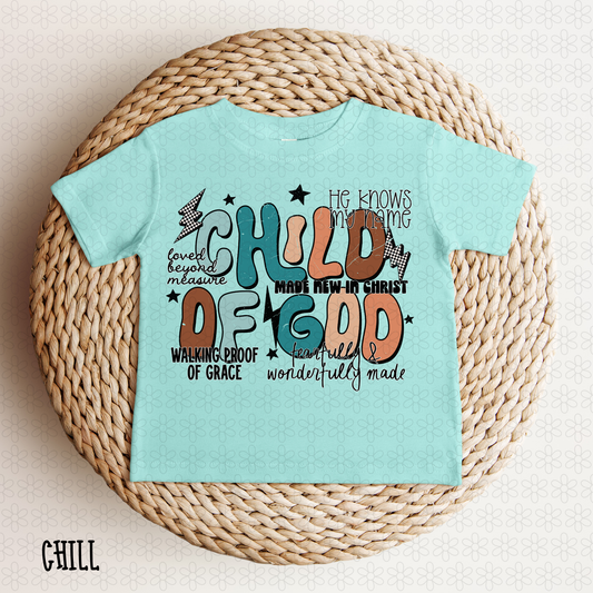 Blue Retro Child Of God Kids Completed Tee