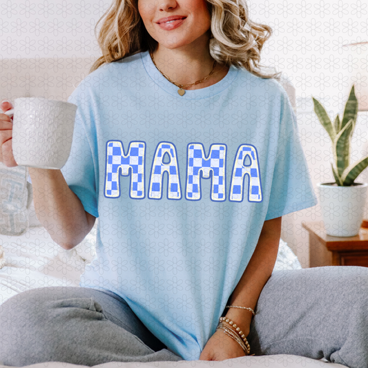 Blue Checkered Mama Completed Tee