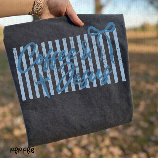 Blue Coffee and Jesus Completed Tee