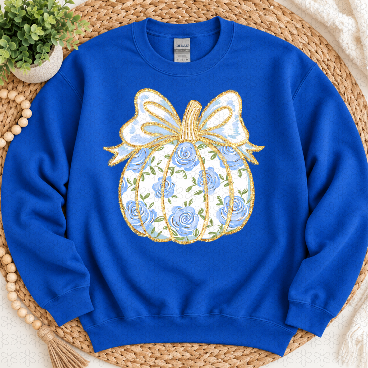 Blue Floral Pumpkin Completed Tee