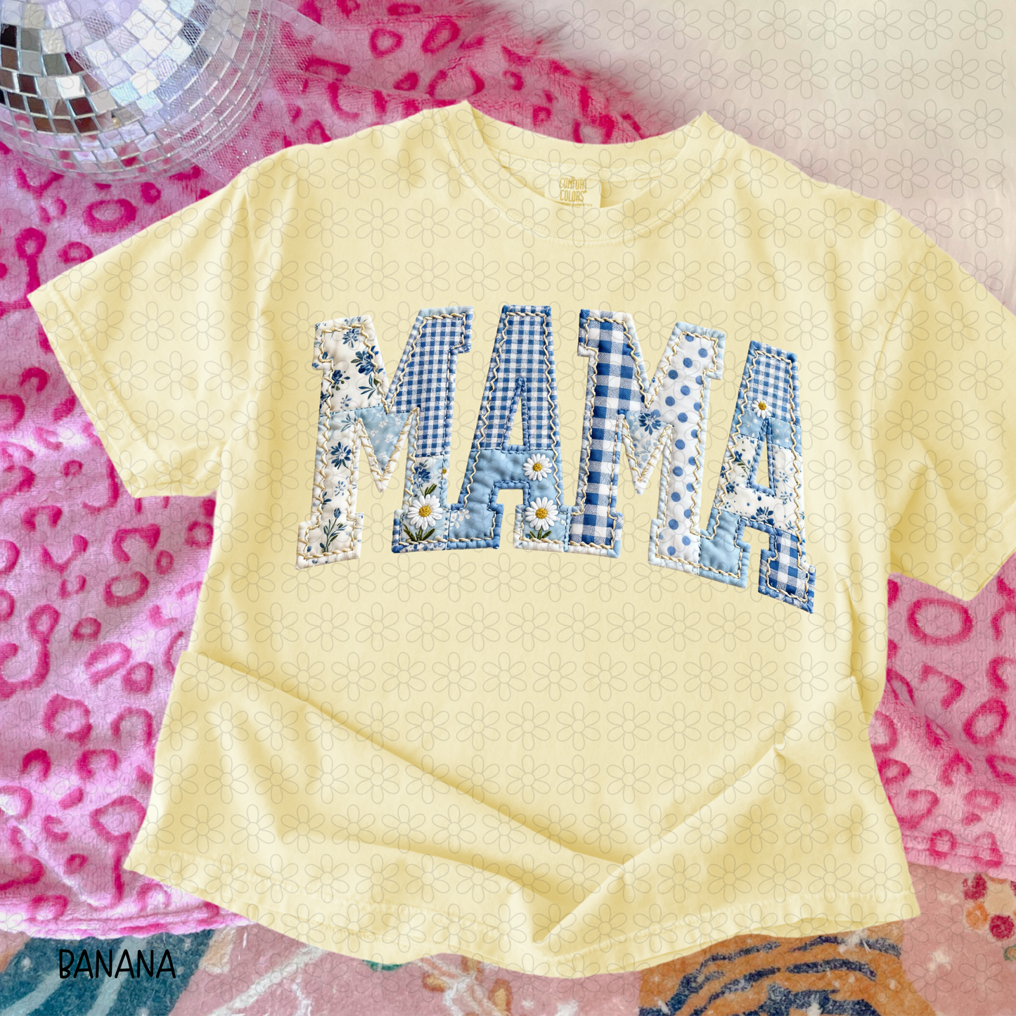 Blue Patchwork MAMA DTF Transfer