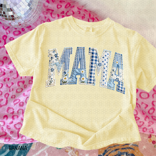 Blue Patchwork MAMA Completed Tee