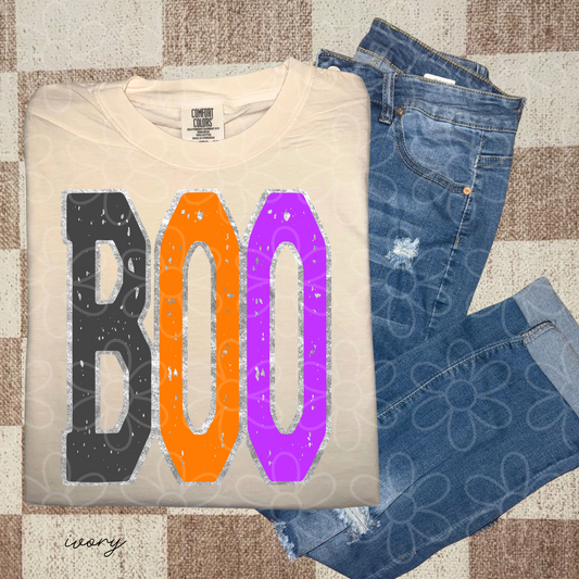 Boo Distressed Varsity Completed Tee