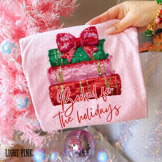Booked For The Holidays Sequins Bow DTF Transfer