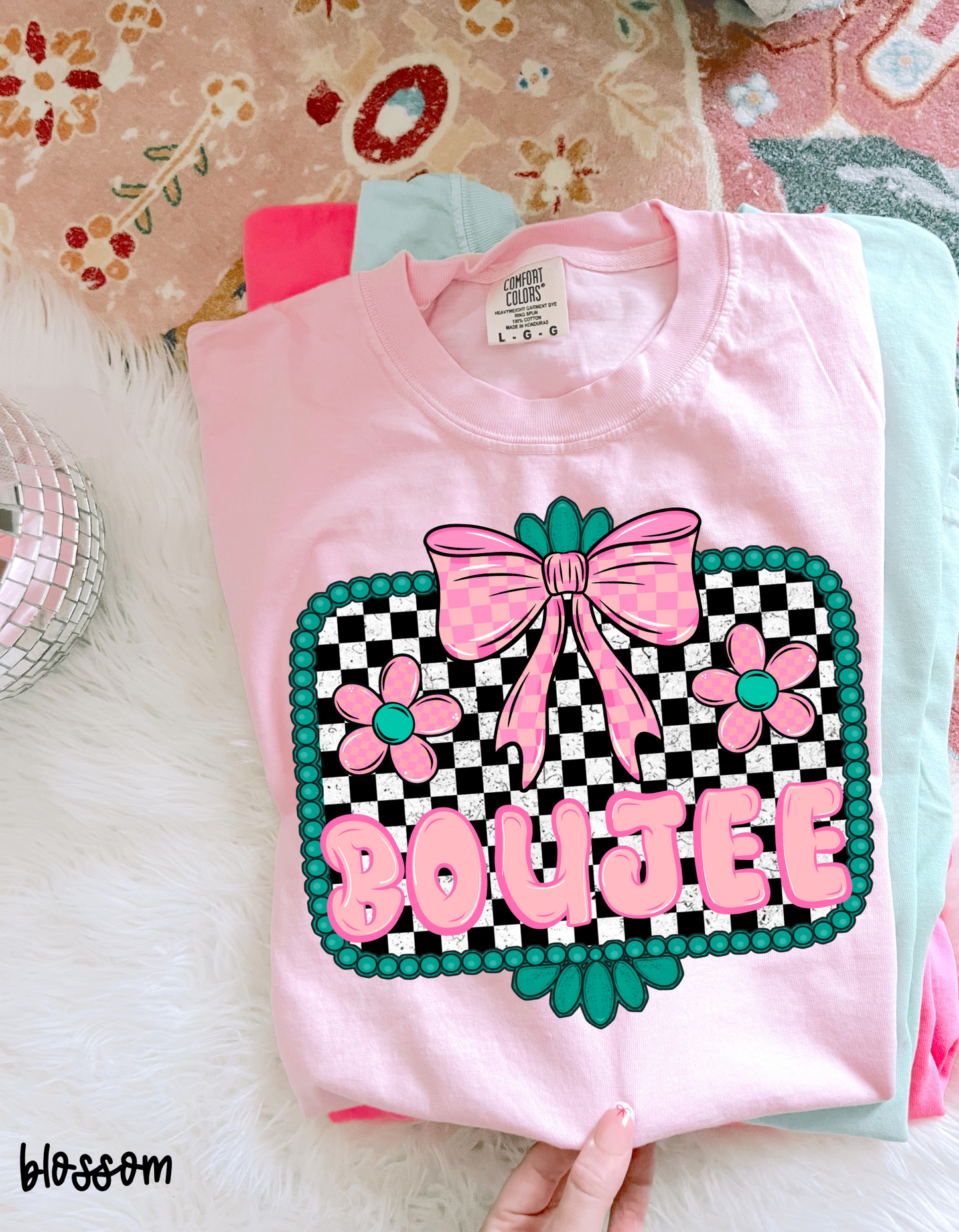 Boujee Checkered Flowers Completed Tee