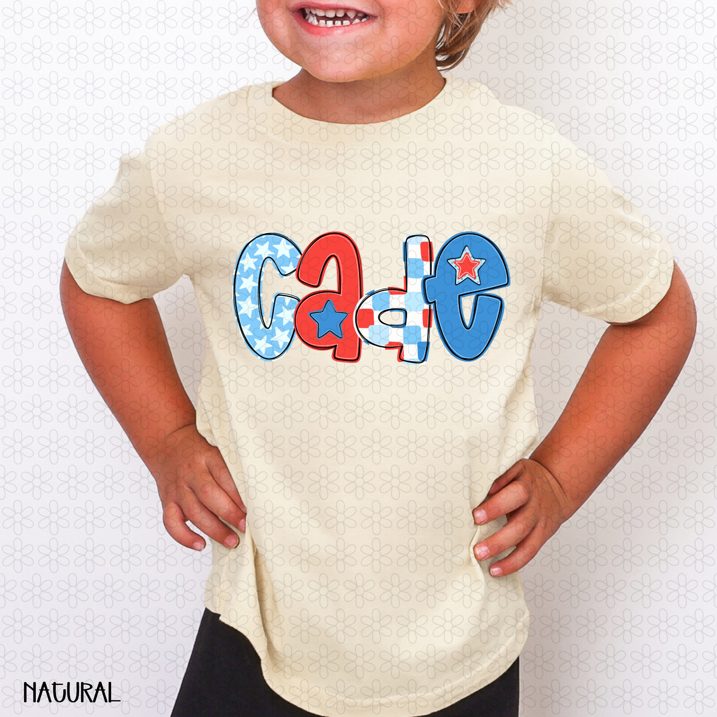 Boys Red White and Blue Custom Name Completed Tee