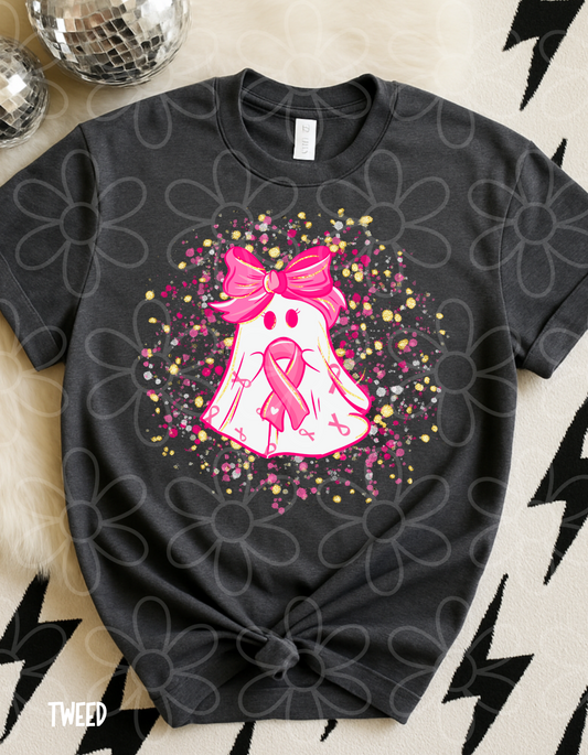 Breast Cancer Awareness Pink & Gold Ghost Completed Tee