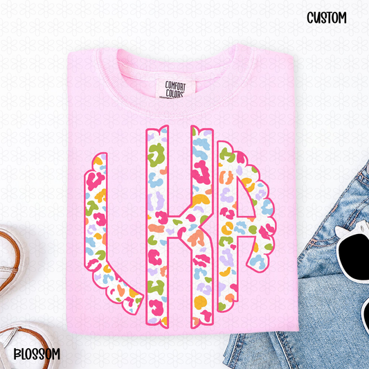 Bright Leopard Custom Monogram Completed Tee