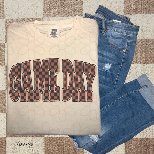 Brown Checkered Game Day Completed Tee