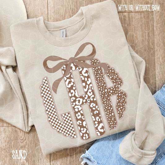 Brown & White Custom Monogram DTF Transfer
