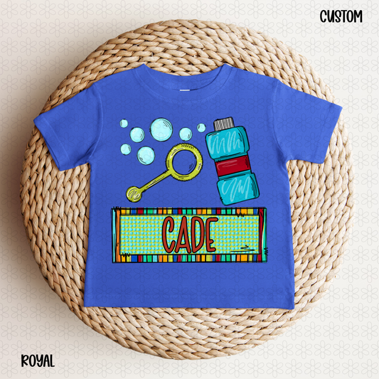 Bubble Custom Name Plate- BLUE Completed Tee