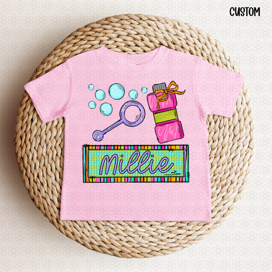 Bubble Custom Name Plate- PINK Completed Tee
