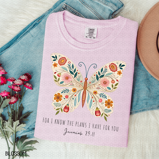 Butterfly Jeremiah 29:11 - Black Completed Tee