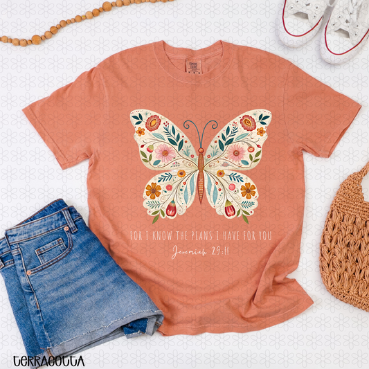 Butterfly Jeremiah 29:11 - White Completed Tee