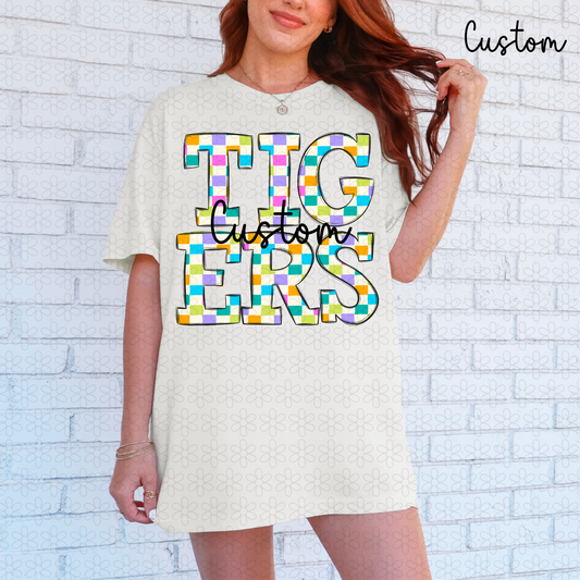 CHECKERED CUSTOM MASCOT WITH CURSIVE  DTF Transfer