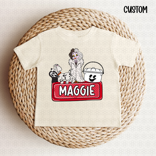 CRUELLA HALLOWEEN NAME PLATE Completed Tee