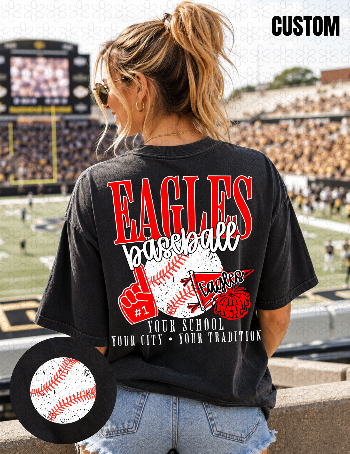 CUSTOM BASEBALL School Spirit Mascot Completed Tee
