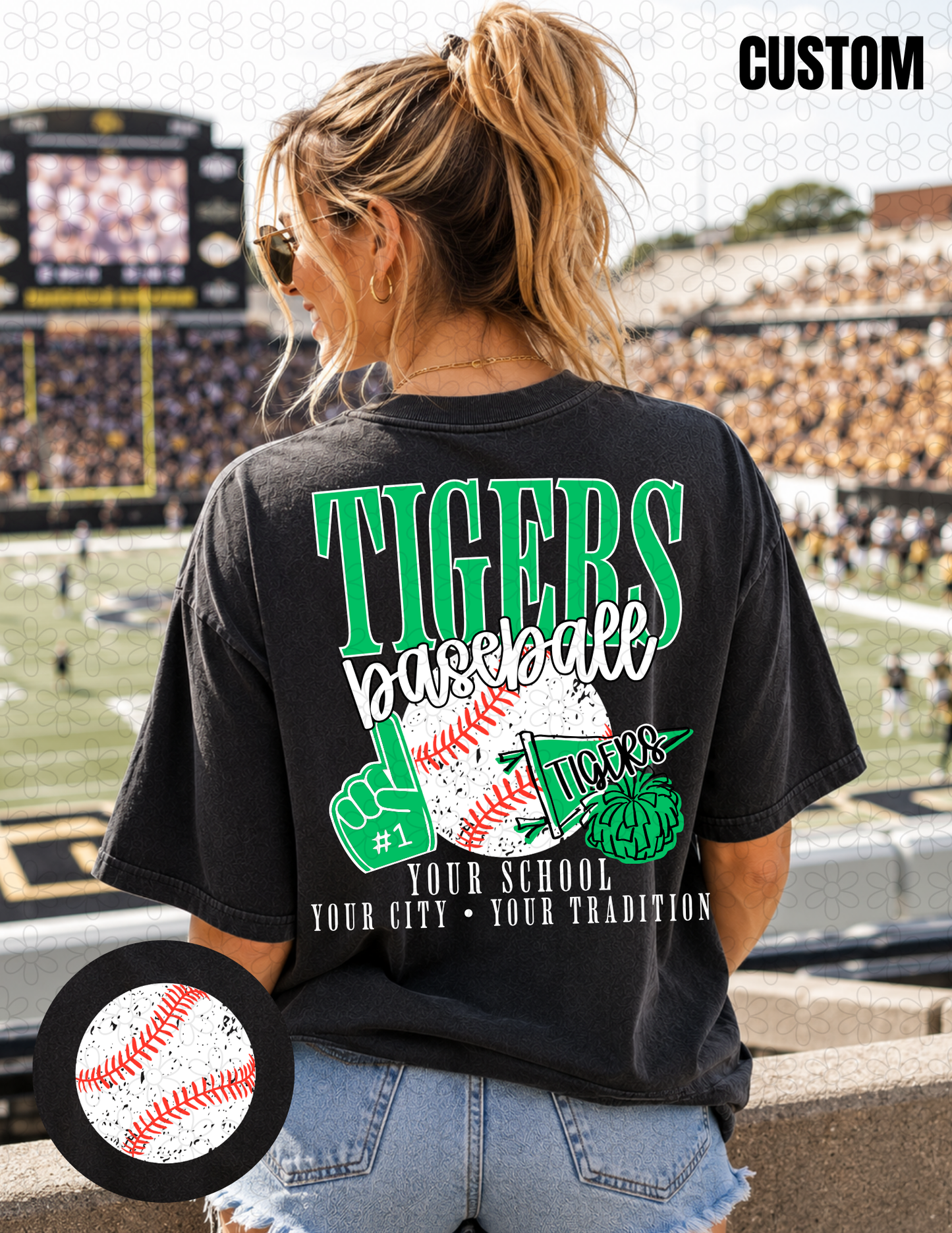 CUSTOM BASEBALL School Spirit Mascot Completed Tee