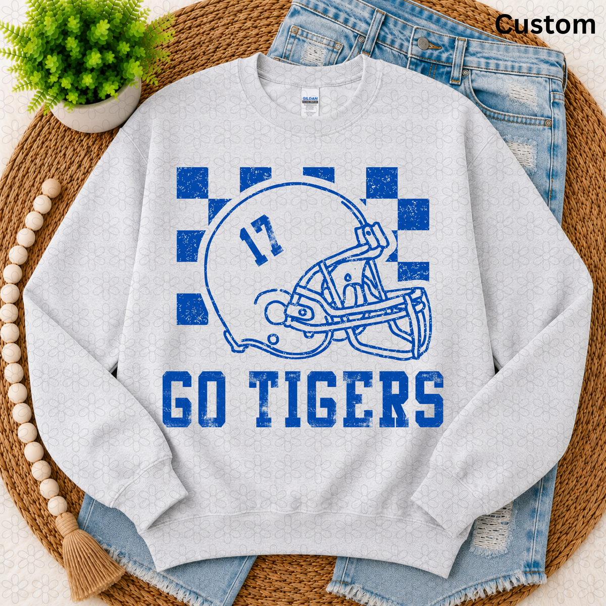 CUSTOM CHECKERED DISTRESSED FOOTBALL HELMET Completed Tee
